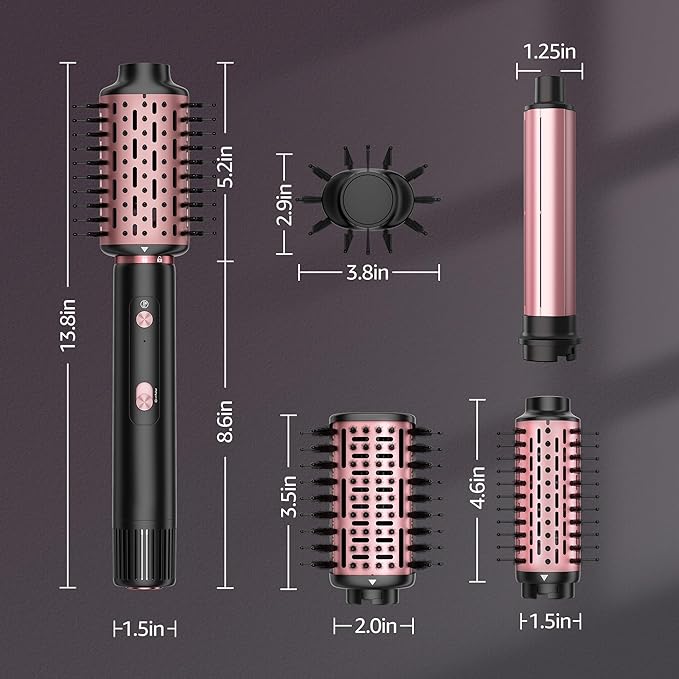 SKIMI 110,000 RPM Brushless Motor Hair Dryer Brush - 5 Muti-Styler for Fast Drying, Curling, Volumizing & Straightening | High-Speed Hot Air Brush for All Hair Types (Black & Rose Gold)