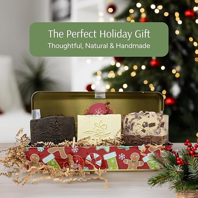 Marbela Cosmetics Santa's Cookies Gift Box - Chocolate Chunk, Natural Oats & Espresso Handmade Soaps