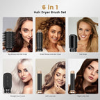6 in ONE Hair Dryer Brush, Blow Dryer Curling Wand Hair Styling Tools Set, Ionic Hot Air Massage Oval Blowout Hair Dryer, Left&Right Hair Styler 100-120V