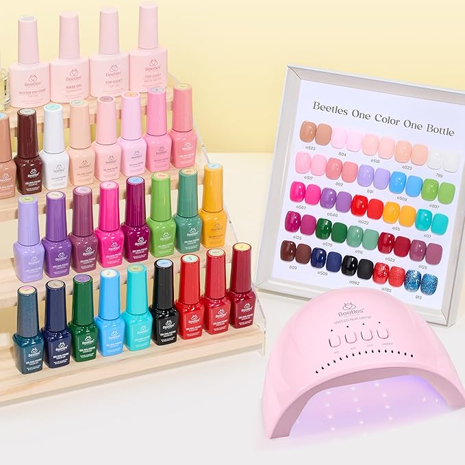 Beetles Gel Nail Polish Kit with U V Light - 25 Colors 51 Pcs Gel Polish Kit One Color One Bottle with Top &Base Coat Beauty Must Have DIY Salon Imprints of Time Collection Gifts for Women Teen Girls