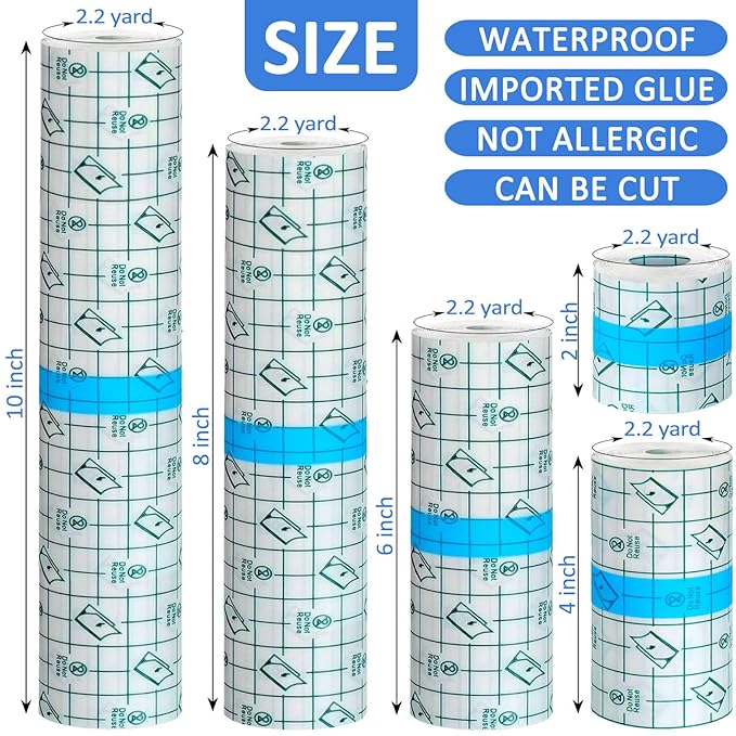 20 Rolls Tattoo Aftercare Bandage Warp Waterproof (2", 4",6",8",10" Wide) Second Skin Tattoo Cover Up Tape Tattoo Healing Wrap Tattoo Supplies for Swimming, Shower, Wound Initial Healing