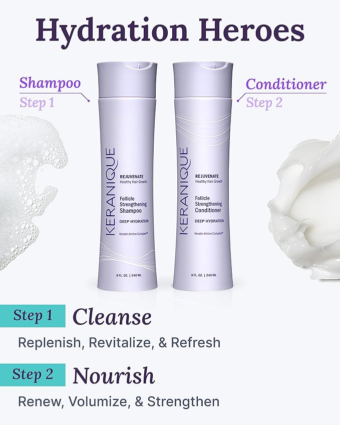 Keranique Hydrating Shampoo and Conditioner Set - Deep Hydration Hair Shampoo and Conditioner for Repairing Natural Moisture with Keratin - Sulfate-Free Intense Hydrator for Dry, Thin, Damaged Hair