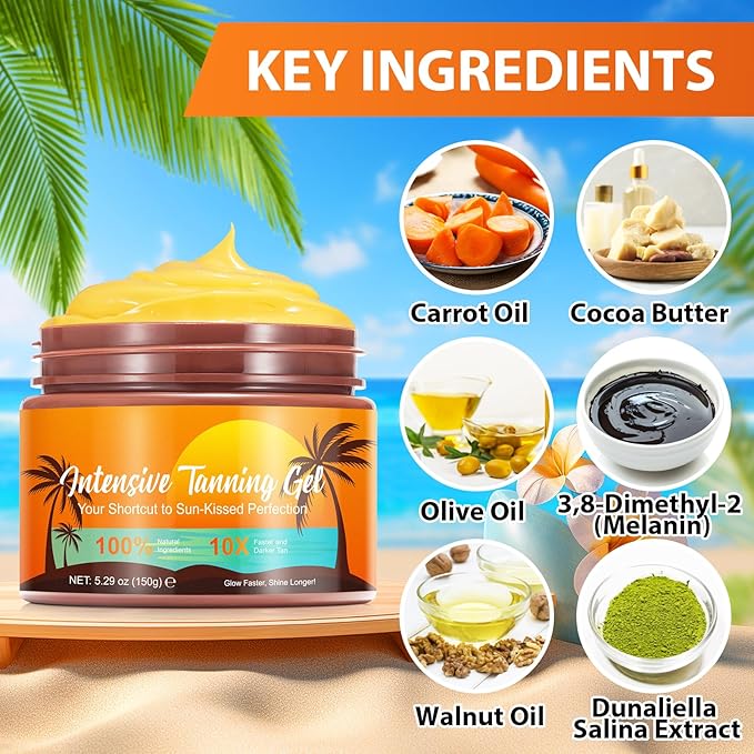 Tanning Accelerator, Tan Accelerator Cream, Tanning Bed Accelerator Lotion - for Sunbeds & Outdoor Sun, with Carrot Tanning Cream, Achieve a Natural Tan Skin 150g
