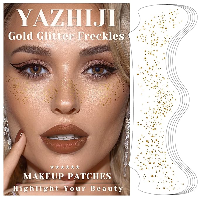 24PCS Glod Glitter Freckle, Gold Freckles Temporary Face Tattoo, Gold Freckle Tattoo, Body Face Glitter for Women Girls, Waterproof Long-Lasting Party, Festival, Concert Makeup Accessories