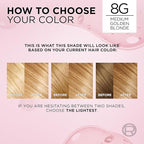 L'Oreal Paris Excellence Crème Permanent Hair Dye, Triple Care Hair Color with Pro-Keratine Complex for 100% Gray Hair Coverage, 8G Medium Golden Blonde, 1 Kit (Pack of 2)