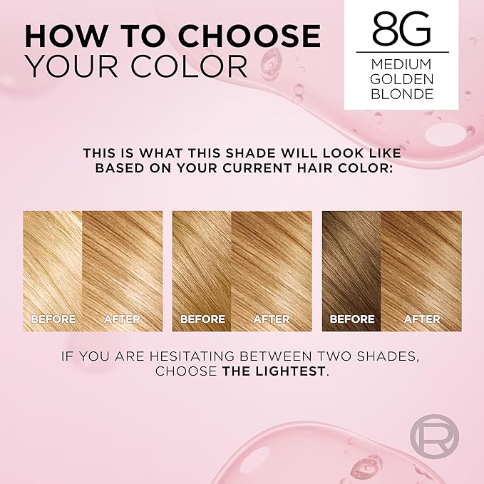 L'Oreal Paris Excellence Crème Permanent Hair Dye, Triple Care Hair Color with Pro-Keratine Complex for 100% Gray Hair Coverage, 8G Medium Golden Blonde, 1 Kit