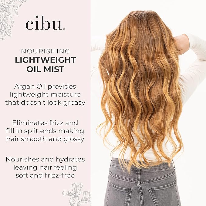 CIBU Nourishing Lightweight Oil Mist with Argan Oil for Hair Growth - Nourishing Treatment for Heat Protection and Leaves Hair Shiny, Soft, and Manageable - Anti Breakage Formula - 4 Ounces