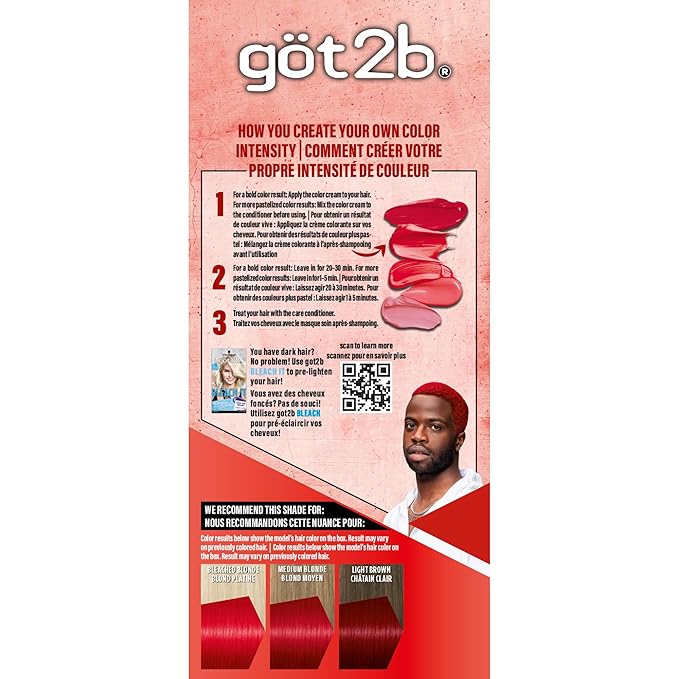 Got2b Color Remix, Customizable Semi-Permanent Hair Color, 092 Radical Red