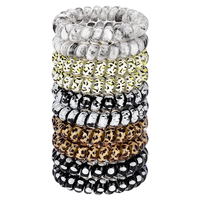 JessLab Spiral Hair Ties for Women, 10-Pack Traceless No-Damage Ponytail Holders, Coils Hair Bands for Girls, Assorted Colors