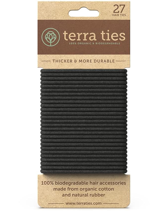 BIODEGRADABLE Elastic Hair Ties for Women & Men - Organic No Crease Black Hair Tie Ponytail Holders and Hairties for Buns - Plastic Free Hairbands for Women and Mens Hair - 5mm (27 count)
