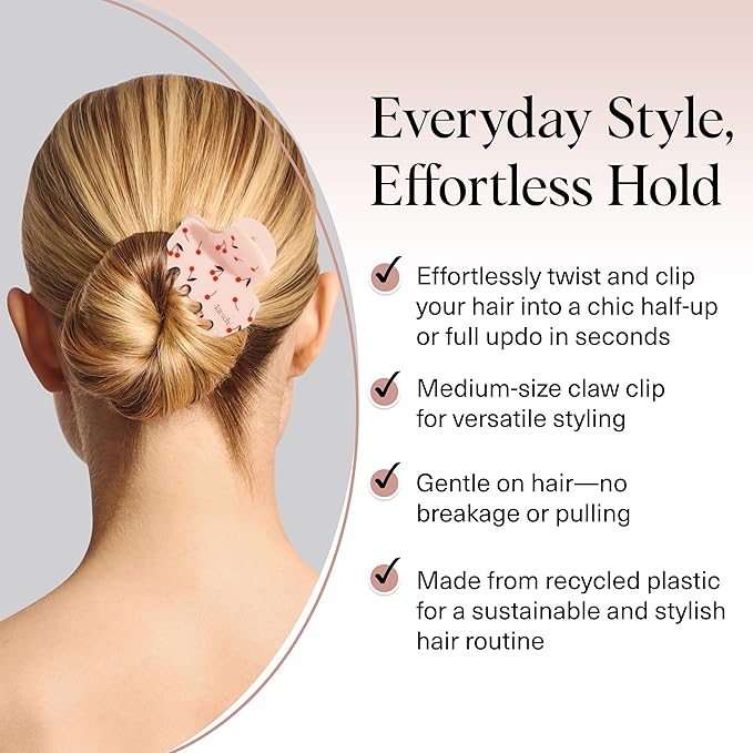 Kitsch Medium Hair Clips for Women – Strong Hold Claw Clips for Thick or Thin Hair – Recycled Plastic, Non-Slip, Durable – Cherry Print | Ideal Gifts for Women – 1pc