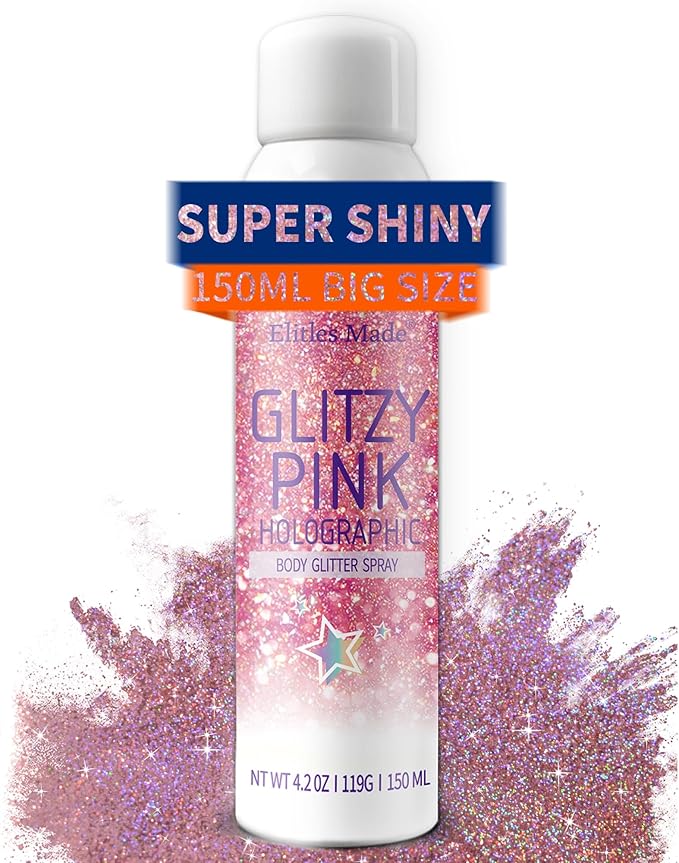 Hair Glitter, 2PCS Body Glitter Spray Glitter Hairspray for Kids Women, Long-Lasting Quick-Drying Holographic Glitter Spray for Hair and 8.4 Fl OZ (Holo Silver+ Holo Pink)