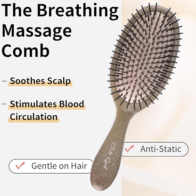 Paddle Hair Brush for Women-Detangling Cushion Brush with Soft Ball-Tip Bristles,Anti-Static Wide Brush for Wet Dry Hair,Smooth Comfortable Scalp Care