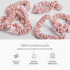Fishers Finery 25 Momme Pure Mulberry Silk Skinny Scrunchies | Hair Tie Set for Thin Hair (Pink- 6 Pk)