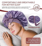 HiRui Silk Satin Bonnet for Sleeping Women, Double-Layer Sleep Cap Shower Cap with Adjustable Tie, Moisture Retaining Satin Lined Hair Bonnet for Curly and Natural Hair (Lavender, Large)