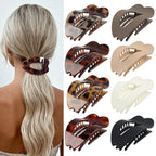 Flat Hair Clips for Women - Stylish French Lay Down Flat Claw Clips for Thick Thin Hair, Comfortable Curved Large Flat Clips, Leopard Print Non-Slip Strong Hold Hair Accessories, Tortoise Pack of 8