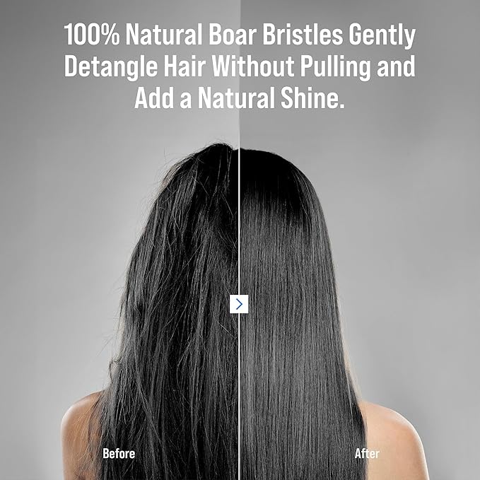 SOOOMOOTH Detangler | Mini Hair Brush | Natural Boar Bristles | For Thick, Thin, Curly, Straight, Wet or Dry Hair | Gentle Scalp Massage | Compact & Portable | For Men, Women & Kids | Travel Size