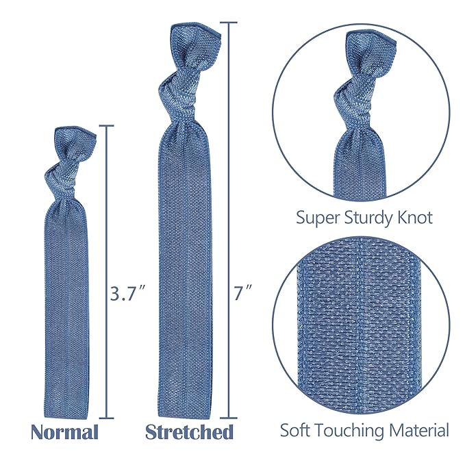 MEEDEE 100 Pack Smoke Blue Hair Ties For Women Blue No Crease Knotted Hair Ties Soft No Damage Elastic Hair Ribbon Ouchless Yoga Elastic Bracelets