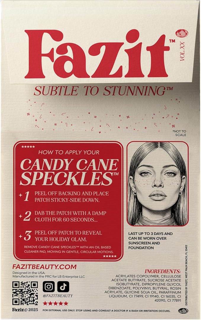 Fazit Makeup Patches - Candy Cane Speckles - Glow Up Make-Up Patches - Cute Glitter Makeup Accessories for Women - Cosmetic Glitter for Face