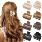 8 Pcs Medium Hair Clips for Women Girls - 2 Styles Rectangle and Double Row Teeth Small Claw Clips for Thin Fine Thick Hair, Matte Non-slip Strong Hold Jaw Clips Hair Accessories, Brown