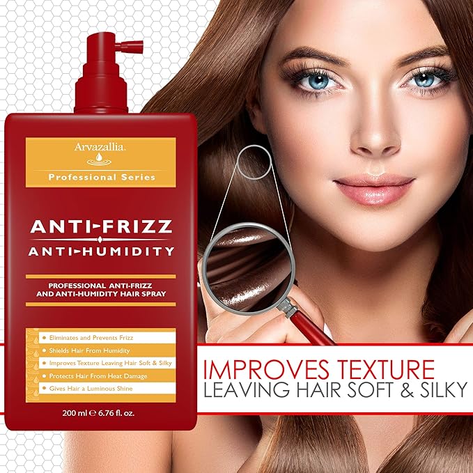Arvazallia Antifrizz and Antihumidity Hair Spray - Professional Frizz Control, Anti-humidity, Heat Protectant, and Shine Serum