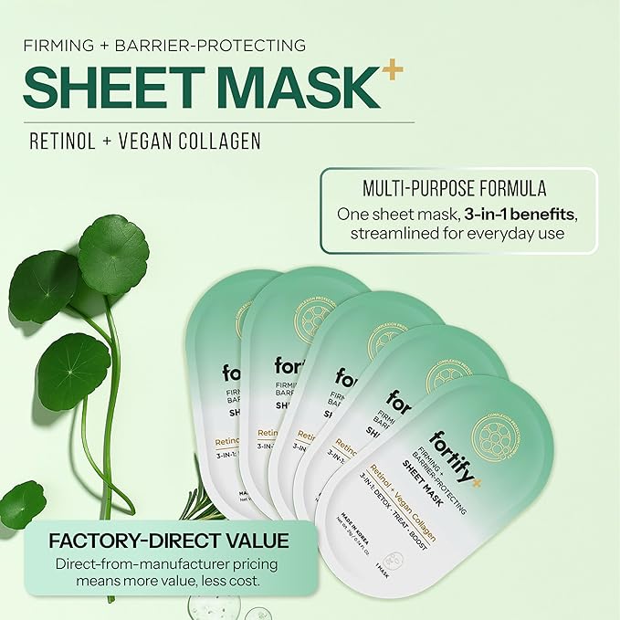 Retinol & Collagen Face Mask – 3-in-1: Detox, Treat, Boost – Hydrating, Firming, Anti-Aging – Dermatologist Tested Korean Skin Care – Clean Beauty Vegan Sheet Mask – 5 Sheets