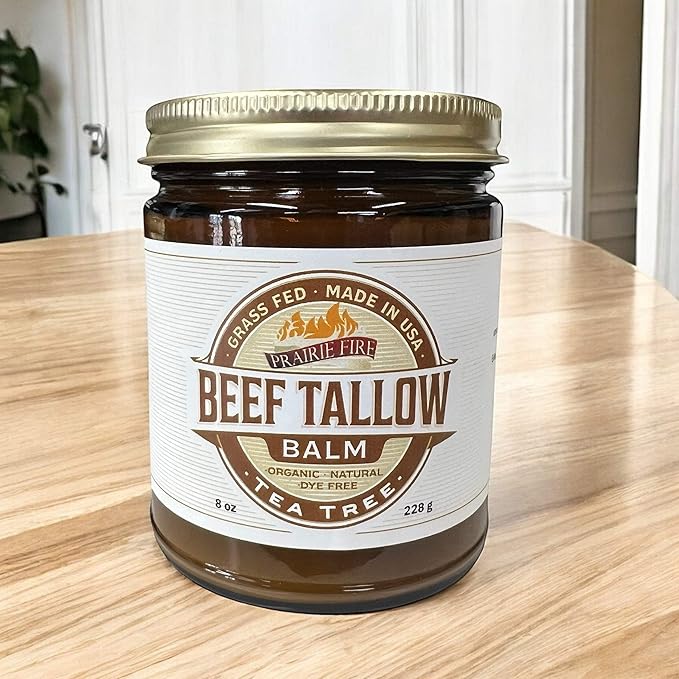 Grass Fed Beef Tallow Balm - 8 oz - Made in USA - Organic Grass Fed and Finished - Moisturizing Skin Care Tea Tree