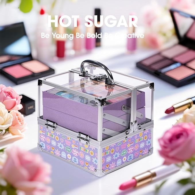 Hot Sugar Make Up Kit for Girls 10-12, Girls Makeup Sets Ages 8-12, Beauty Box for Birthday Parties Makeovers & Christmas (Sticker)