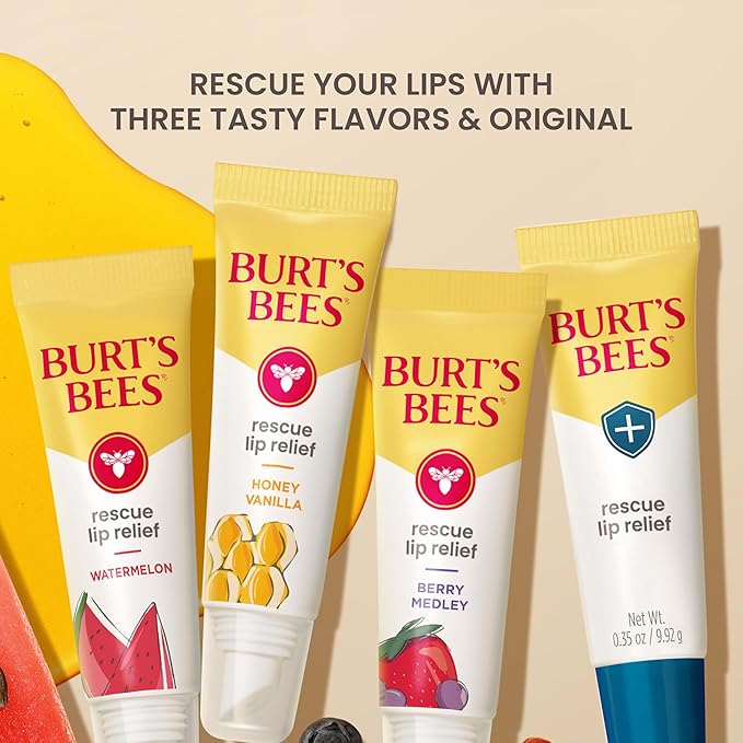 Burt's Bees Stocking Stuffers, Rescue Lip Relief, Berry Medley, Hydrating Lip Balm for Dry Cracked Lips, with Responsbily Sourced Beeswax and Shea Butter, 100% Natural Origin, 1 Squeezy Tube, 0.35oz