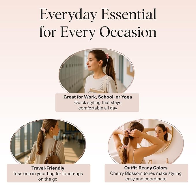 Kitsch Satin Scrunchies for Women - No Crease Hair Ties for Girls | Scrunchies For All Hair Types and Textures, Perfect for Day or Night | Ideal Gifts for Women - Assorted Cherry Blossom, 5pcs