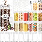 24 Pcs Plastic Jars, 16 OZ Plastic Jars with White Lids Clear Airtight Slime Containers Refillable Round Empty Storage Containers Jar for Kitchen & Household Dry Food Storage