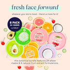 SpaLife Beauty Fruit Facial Sheet Masks 24 Pack – Face Masks Skincare Set – Hydrating Face Masks – 6 Natural Fruit Extract Formulas – Orange, Grapefruit, Coconut, Cherry, Avocado, Cucumber