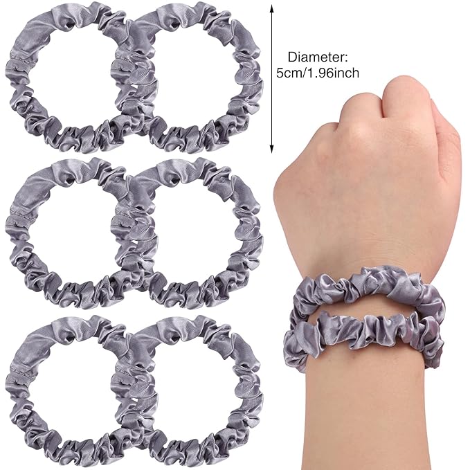 12Pcs Satin Scrunchies, Silver Gray Satin Hair Ties Elastic Hair Bands Ponytail Holder Hair Accessories for Women Girls