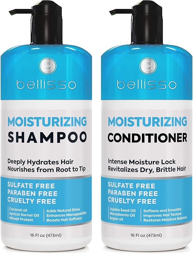 Moisturizing Shampoo and Conditioner Set - Sulfate Free Care for Women and Men - Hydrating, Deep Moisture Duo with Shea Butter - Salon Grade, Color Safe - Ideal for Curly Hair and Dry Split Ends