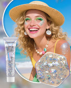 6Colors Face Body Glitter Gel，Holographic Chunky Sequins Body Glitter Paint for Party Singer Concerts Music Festival Rave Accessories for Girls Women Face Body Hair DIY Sparkling Makeup