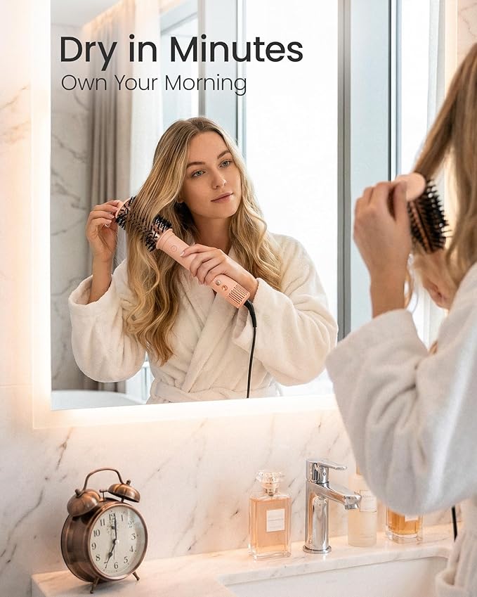 AIMIKE HyperFlow High Speed Blow Dryer Brush, One-Step Hair Dryer & Styler Volumizer, Detachable Hot Air Round Brush for Smooth Blowout, 3X Fast Drying & No Heat Damage, Travel Friendly, 3.3'' Overall