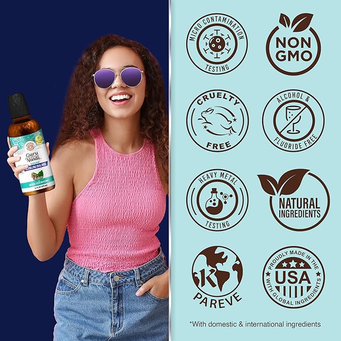 GuruNanda CocoMint Oil Pulling Mouthwash for Complete Oral Hygiene, 7 Essential Oils & Vitamins for Happy Teeth & Gums & Fresh Breath, Alcohol-Free, 16 oz