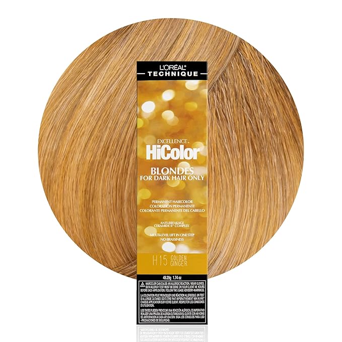 L'OREAL TECHNIQUE HiColor Browns & Blondes Permanent Hair Color - Lifts Dark Hair in One Step Leaving No Brassiness, Rich and Smooth Creme Formula, Intense & Long-Lasting, H15 Golden Ginger