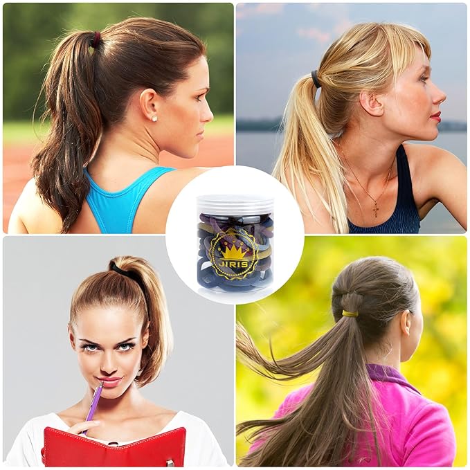 50Pcs Hair Ties for Women Girls,Cotton Seamless Hair Ties, Soft Ponytail Holders,No Crease No Damage Elastics Hair Bands with Box for Thick Heavy and Curly Hair (Set 4)