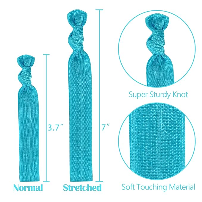 MEEDEE 100 Pack Blue Hair Ties For Women No Crease Soft Elastic Ribbon No Damage Blue Hair Ties Knotted Ouchless Hair Ribbon Yoga Hair Ribbons Elastic Bracelets
