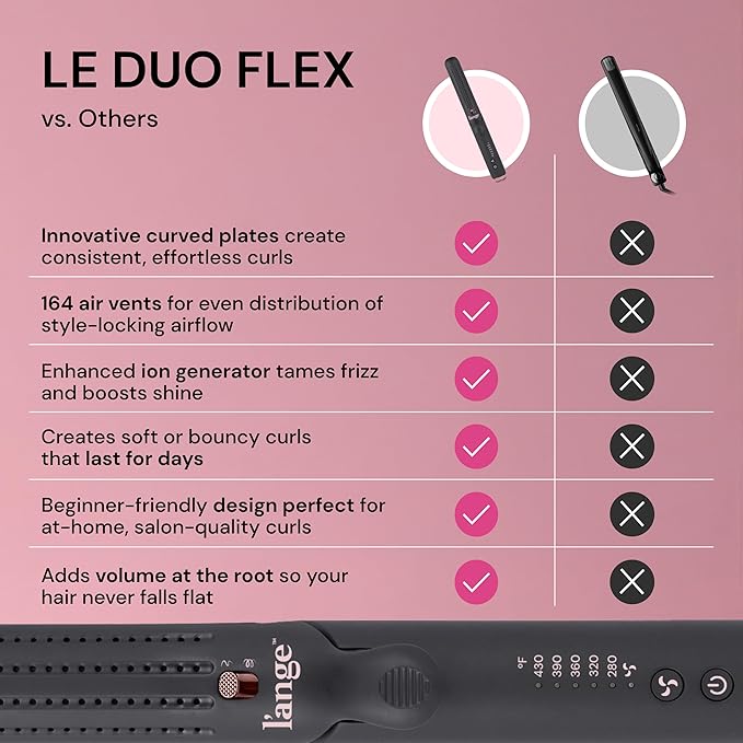 L'ANGE HAIR Le Duo Flex 360° Airflow Titanium Styler | Curling Iron with Adjustable Settings Creates Waves | Air Flow Styler Enhances Volume Locks | Dual Voltage Tool for All Hair Types (Black)