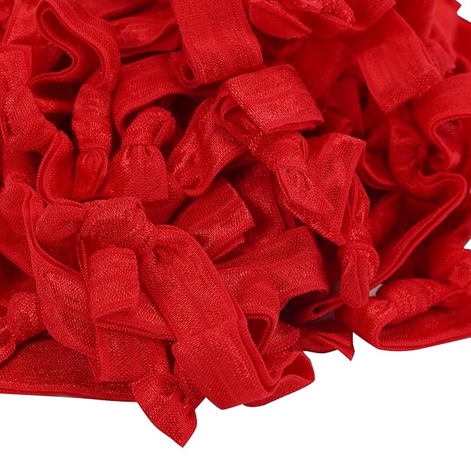 MEEDEE 100 Pack Red Hair Accessories: Soft, No-Crease, No-Damage Knotted Ribbon Hair Ties & Ouchless Ponytail Holders for Women, Yoga, and Everyday Wear