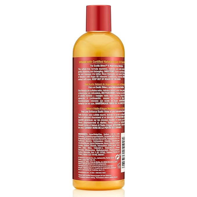Creme of Nature Sulfate-Free Moisture & Shine Shampoo, Gently Cleanses, Hydrates & Detangles, 100% Pure Argan Oil from Morocco, Gift for Women, 12 fl oz