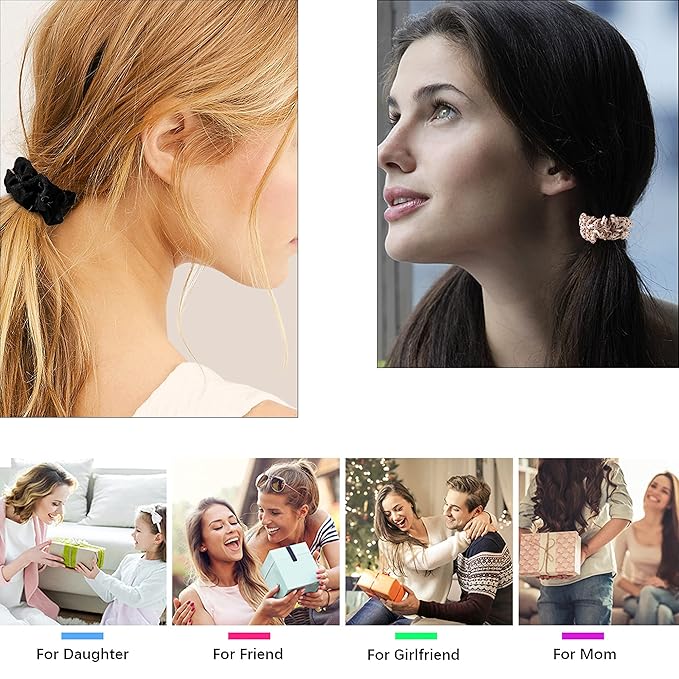 Hair Ties Silk Satin Scrunchies - Small Mini Thin Elestics Ponytail Holder Hair Bands Skinny Scrunchy For Thick Curl Hair No Crease Hair Ties Soft Accessories No Hurt Your Hair for Women and Girls