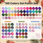 Beetles Gel Nail Polish Gift Set– Christmas Kaleidoscope 100 Vibrant Colors with Base & Top Coats Glitter Matte Glossy Finishes Cat Eye Pearl Nail Polish Nail Art Gift for Women Salon Home DIY Use