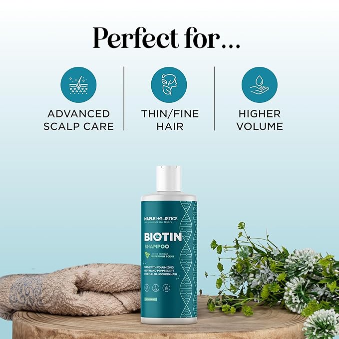Volumizing Biotin Shampoo for Thinning Hair - Thin Hair Shampoo with Peppermint Argan and Essential Oils for Hair Care - Vegan Sulfate Free Shampoo for Damaged Dry Hair Paraben and Cruelty Free (Mint)