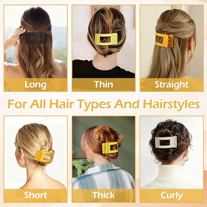 French Flat Hair Clips for Women 6pcs Hair Claw Clips for Thick or Thin Hair Matte Claw Clips for Girls Barrettes Non-Slip Strong Hold Hair Accessories for Women (Yellow)