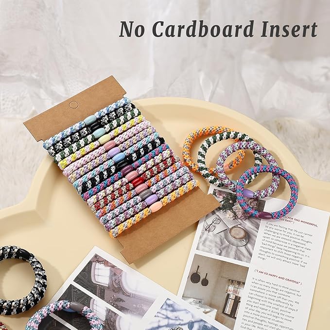 30 Pcs Hair Ties No Damage for Women Girls, High Elastic Braided Hair Ties for Thick Hair, Soft Ponytail Holders, No Crease Hair Bands for Curly Thin Hair Scrunchies (Striped Theme)