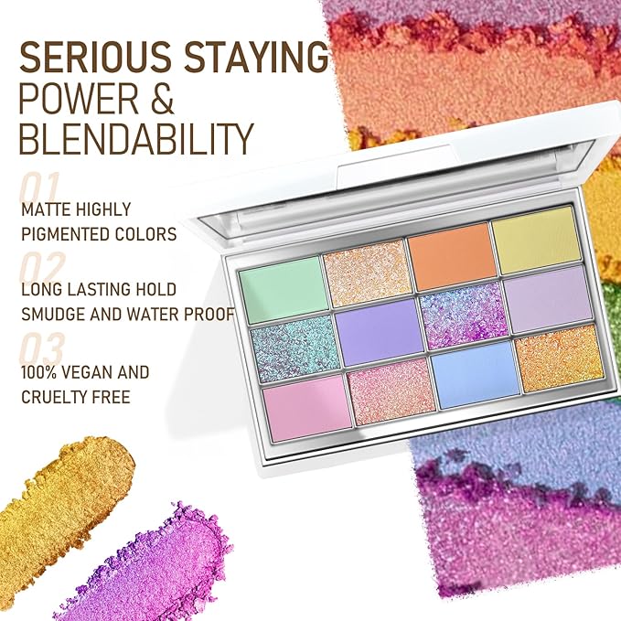Highly Pigmented Chameleon Eyeshadow Palette, 12 Colors Sparkle Creamy Duo Chrome Multidimensional Eye Shadow Pallet, Long-Wearing Formula,easily blendable,Vegan & Cruelty Free (#03)