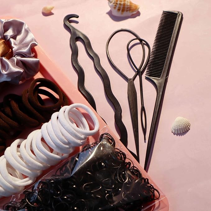 YANRONG Hair Accessories Set - 755 Seamless Ponytail Holders, Variety of Scrunchies, Bands, and Hair Ties for Thick and Curly Hair (light brown)